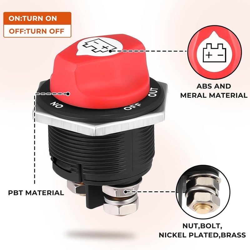ISINFLASH Battery Disconnect Swicth 200A, 12-48V Battery Disconnect Cut Shut Off Isolator Switch for Marine Boat RV ATV Car Utv Vehicle, Max 32V DC Power Battery Switches (On-Off-Out) - Image 3